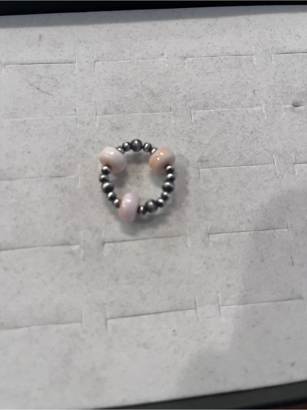 Delicate Pink Bead Silver-Tone Stretch Ring
